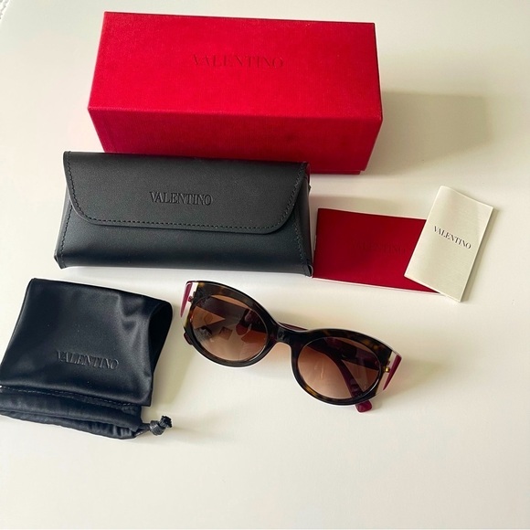 Valentino 4039 500213 Oval Shape Sunglasses Havana 3D studs Burgundy Wine Italy - Picture 1 of 16